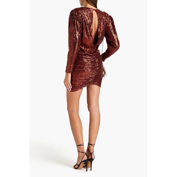 Retrofete NWT Flynn Ruched Sequin Tulle Mini Dress in Copper Size M - Picture 3 of 11